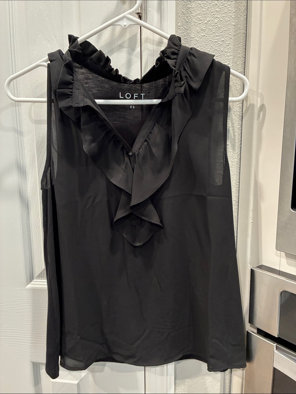 LOFT Black Ruffle V-Neck Sleeveless Camisole